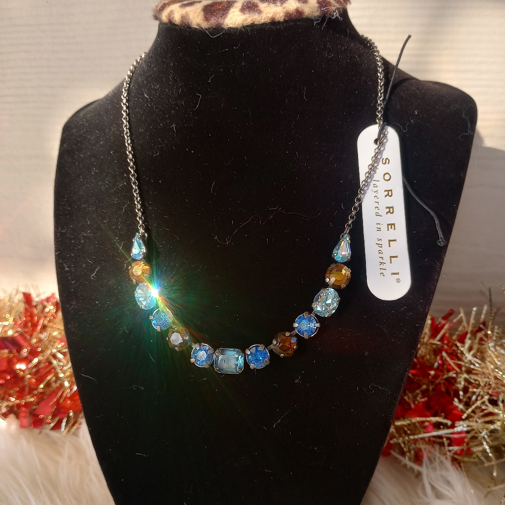 Sorrelli Blue Brown Swarovski Crystal Tansy Half Line Tennis Necklace 109$